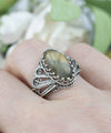 Filigree Art Labradorite Gemstone Angel Design Women Silver Cocktail Ring
