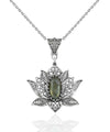 Filigree Art Labradorite Gemstone Blossoming Lotus Flower Women Silver Pendant Necklace
