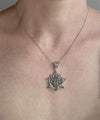 Filigree Art Labradorite Gemstone Blossoming Lotus Flower Women Silver Pendant Necklace