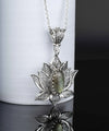 Filigree Art Labradorite Gemstone Blossoming Lotus Flower Women Silver Pendant Necklace