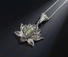 Filigree Art Labradorite Gemstone Blossoming Lotus Flower Women Silver Pendant Necklace