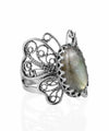 Filigree Art Labradorite Gemstone Butterfly Design Women Silver Cocktail Ring