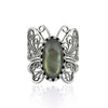 Filigree Art Labradorite Gemstone Butterfly Design Women Silver Cocktail Ring
