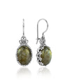 Filigree Art Labradorite Gemstone Crown Figured Women Silver Oval Drop Earrings