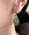 Filigree Art Labradorite Gemstone Crown Figured Women Silver Oval Drop Earrings