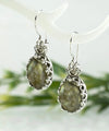Filigree Art Labradorite Gemstone Crown Figured Women Silver Oval Drop Earrings