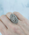 Filigree Art Lace Detailed Woman Long Statement Silver Ring
