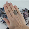 925 Sterling Silver Filigree Art Lace Detailed Long Statement Ring