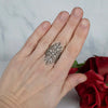 925 Sterling Silver Filigree Art Lace Embroidery Long Statement Ring