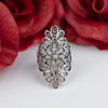 925 Sterling Silver Filigree Art Lace Embroidery Long Statement Ring