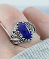 Filigree Art Lapis Lazuli Gemstone Angel Design Women Silver Cocktail Ring