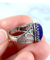 Filigree Art Lapis Lazuli Gemstone Angel Design Women Silver Cocktail Ring