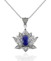 Filigree Art Lapis LazuliGemstone Blossoming Lotus Flower Women Silver Pendant Necklace