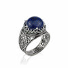 Filigree Art Lapis Lazuli Gemstone Crown Design Women Silver Cocktail Ring