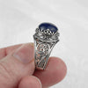 925 Sterling Silver Filigree Art Lapis Lazuli Gemstone Cocktail Women Ring