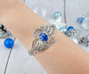 Filigree Art Lapis Lazuli Gemstone Double Swan Figured Women Silver Cuff Bracelet