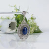 925 Sterling Silver Filigree Art Lapis Lazuli Gemstone Oval Floral Pendant Necklace