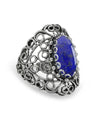 Filigree Art Lapis Lazuli Gemstone Lace Detailed Women Silver Statement Ring