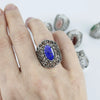 Filigree Art Lapis Lazuli Gemstone Lace Detailed Women Silver Statement Ring