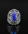Filigree Art Lapis Lazuli Gemstone Lace Detailed Women Silver Statement Ring