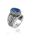 Sterling Silver Filigree Art Lapis Lazuli Gemstone Tulip Detailed Women Cocktail Ring
