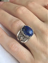 Sterling Silver Filigree Art Lapis Lazuli Gemstone Tulip Detailed Women Cocktail Ring