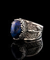 Sterling Silver Filigree Art Lapis Lazuli Gemstone Tulip Detailed Women Cocktail Ring