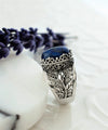 Sterling Silver Filigree Art Lapis Lazuli Gemstone Tulip Detailed Women Cocktail Ring