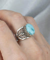 Filigree Art Larimar Gemstone Tulip Detailed Silver Women Statement Ring