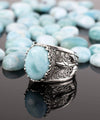 Filigree Art Larimar Gemstone Tulip Detailed Silver Women Statement Ring