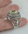 Sterling Silver Filigree Art Lemon Quartz Gemstone Women Bold Ring