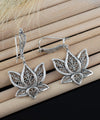 Filigree Art Lotus Flower Women Silver Dangle Drop Earrings