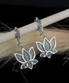 Filigree Art Lotus Flower Women Silver Dangle Drop Earrings
