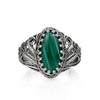 925 Sterling Silver Filigree Art Malachite Gemstone Angel Cocktail Ring