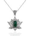 Filigree Art Malachite Gemstone Blossoming Lotus Flower Women Silver Pendant Necklace