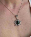 Filigree Art Malachite Gemstone Blossoming Lotus Flower Women Silver Pendant Necklace