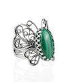 925 Sterling Silver Filigree Art Malachite Gemstone Butterfly Cocktail Ring