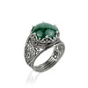 925 Sterling Silver Filigree Art Malachite Gemstone Cocktail Women Ring