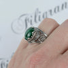 925 Sterling Silver Filigree Art Malachite Gemstone Cocktail Women Ring