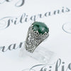 925 Sterling Silver Filigree Art Malachite Gemstone Cocktail Women Ring