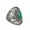 925 Sterling Silver Filigree Art Malachite Gemstone Lace Cocktail Ring