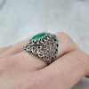 925 Sterling Silver Filigree Art Malachite Gemstone Lace Cocktail Ring