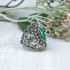 925 Sterling Silver Filigree Art Malachite Gemstone Lace Cocktail Ring