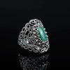 925 Sterling Silver Filigree Art Malachite Gemstone Lace Cocktail Ring