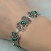 Malachite Gemstone 925 Sterling Silver Artisan Handcrafted Filigree Art Butterfly Link Bracelet
