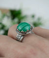 Sterling Silver Filigree Art Malachite Gemstone Cocktail Ring