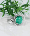 Sterling Silver Filigree Art Malachite Gemstone Cocktail Ring