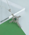 Filigree Art Malachite Gemstone Women Silver Cross Pendant Necklace