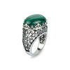 925 Sterling Silver Filigree Art Malachite Gemstone Oval Dome Ring