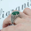 925 Sterling Silver Filigree Art Malachite Gemstone Oval Dome Ring